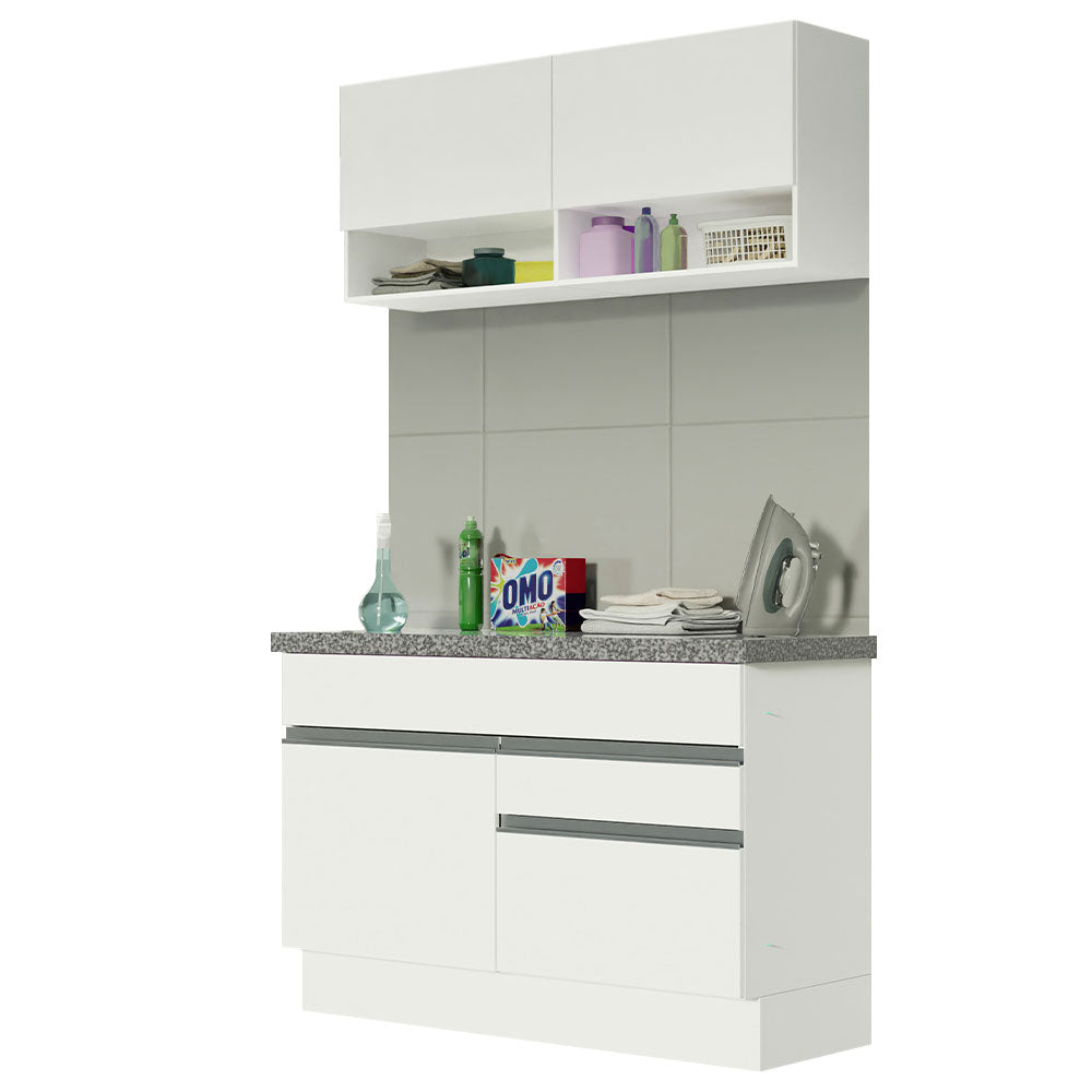 Kit Lavadero 120 cm con Alacena y Bajo Mesada Blanco Madesa 01