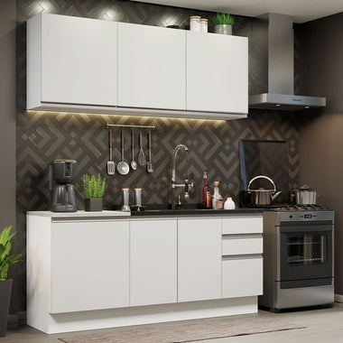 Cocina Compacta 180 cm 6 Puertas 3 Cajones Sin Mesada Blanco Glamy Madesa