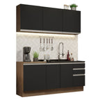Cocina Compacta 180 cm 6 Puertas 3 Cajones Sin Mesada Marrón/Negro Glamy Madesa 05