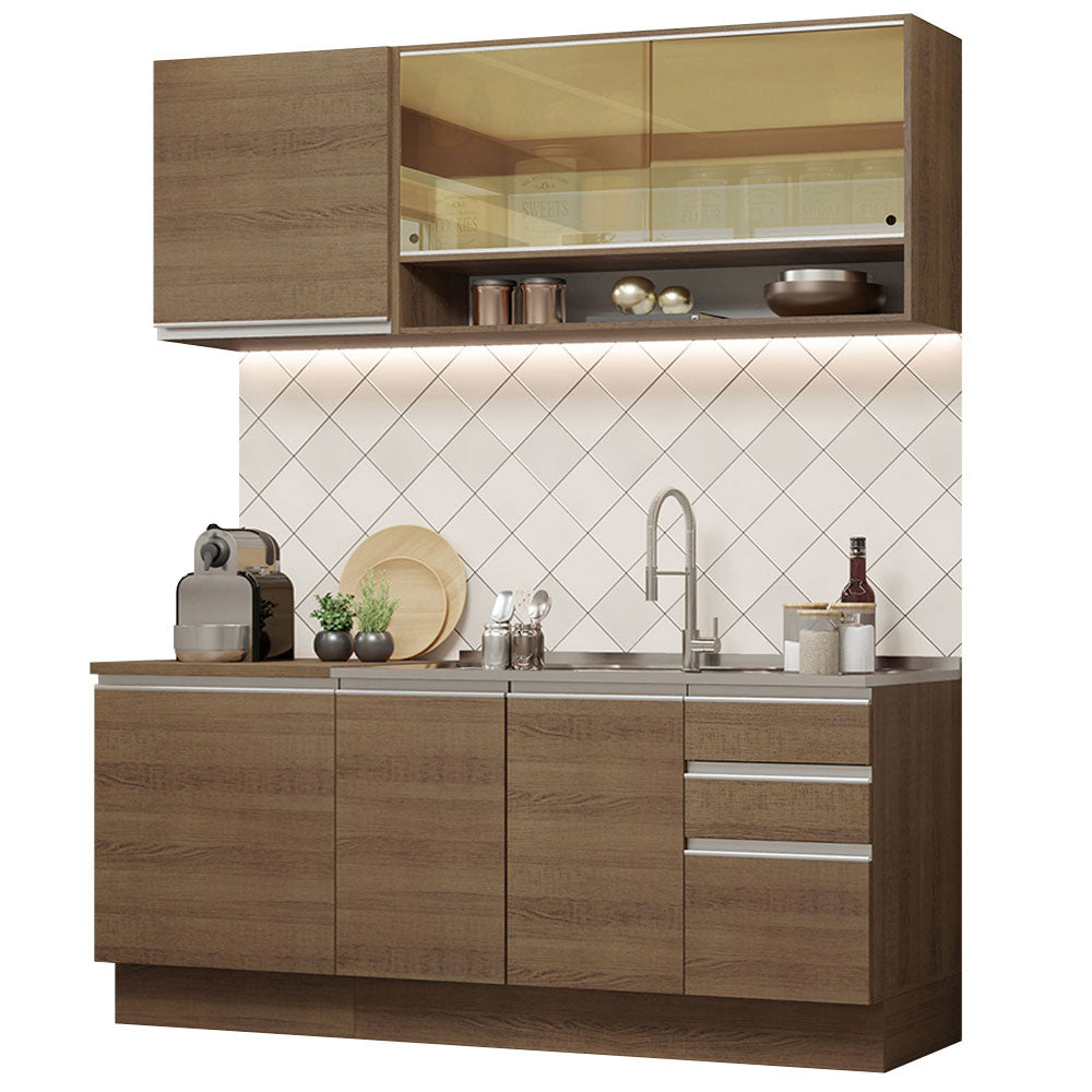 Cocina Compacta 180 cm 6 Puertas 3 Cajones Sin Mesada Marrón Glamy Madesa 06
