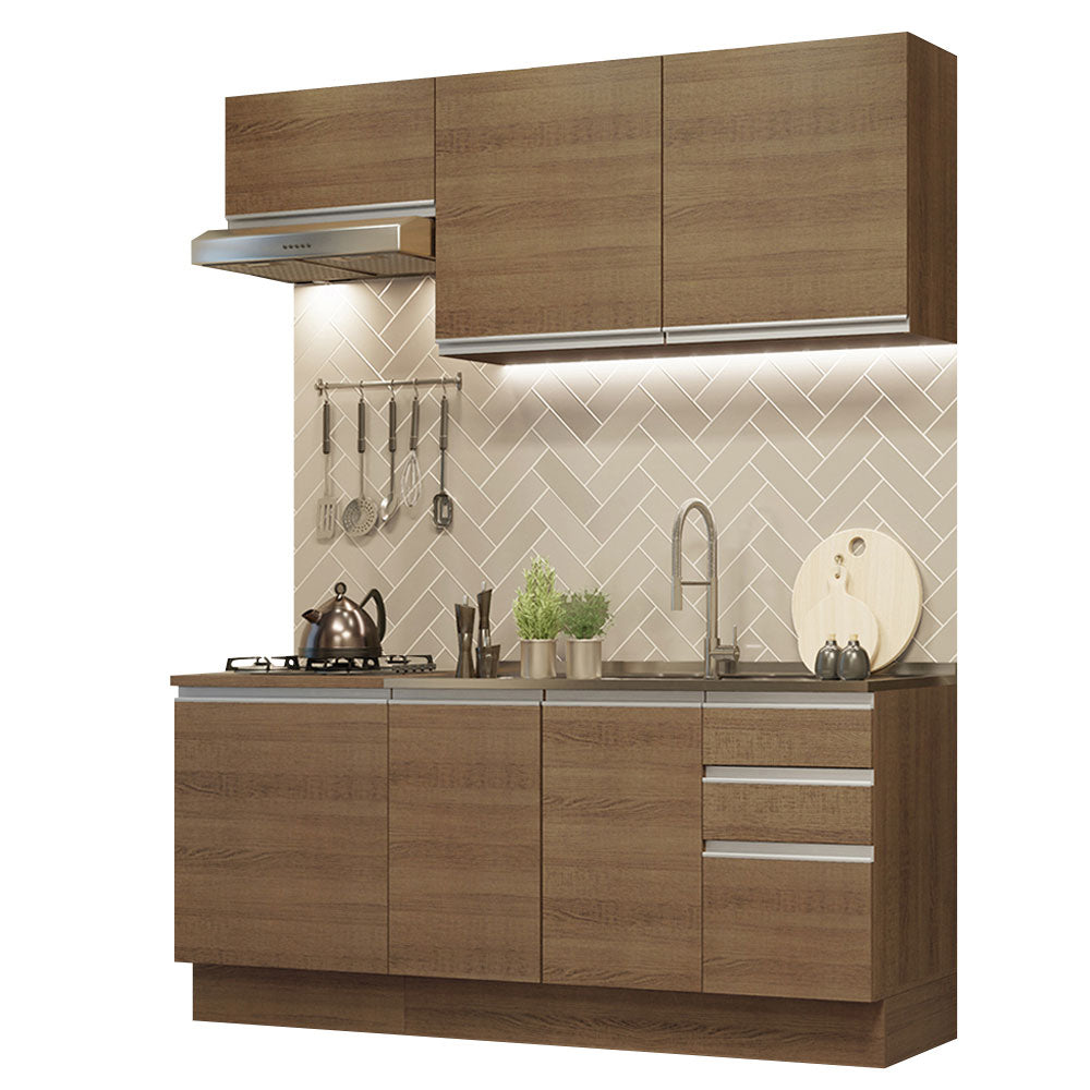 Cocina Compacta 180 cm 6 Puertas 3 Cajones Sin Mesada Marrón Glamy Madesa 07
