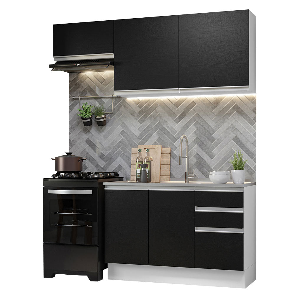 Combo de Cocina Compacta 180cm Blanco/Negro Glamy Madesa 09