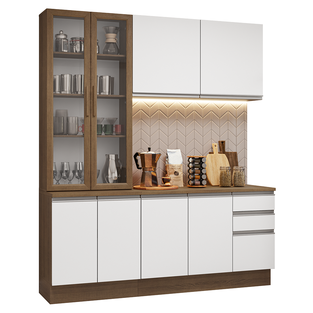 Cocina Compacta 190 cm 8 Puertas 3 Cajones Marrón/Blanco Glamy Madesa