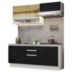 Cocina Compacta 200 cm 7 Puertas 3 Cajones Sin Mesada Blanco/Negro Glamy Madesa