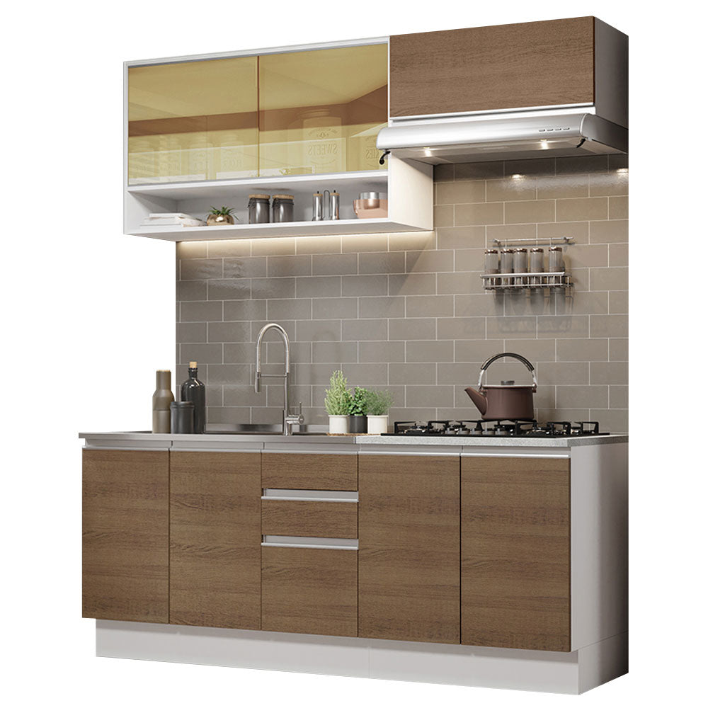 Combo completo de Cocina 200cm Blanco Marrón Glamy 03