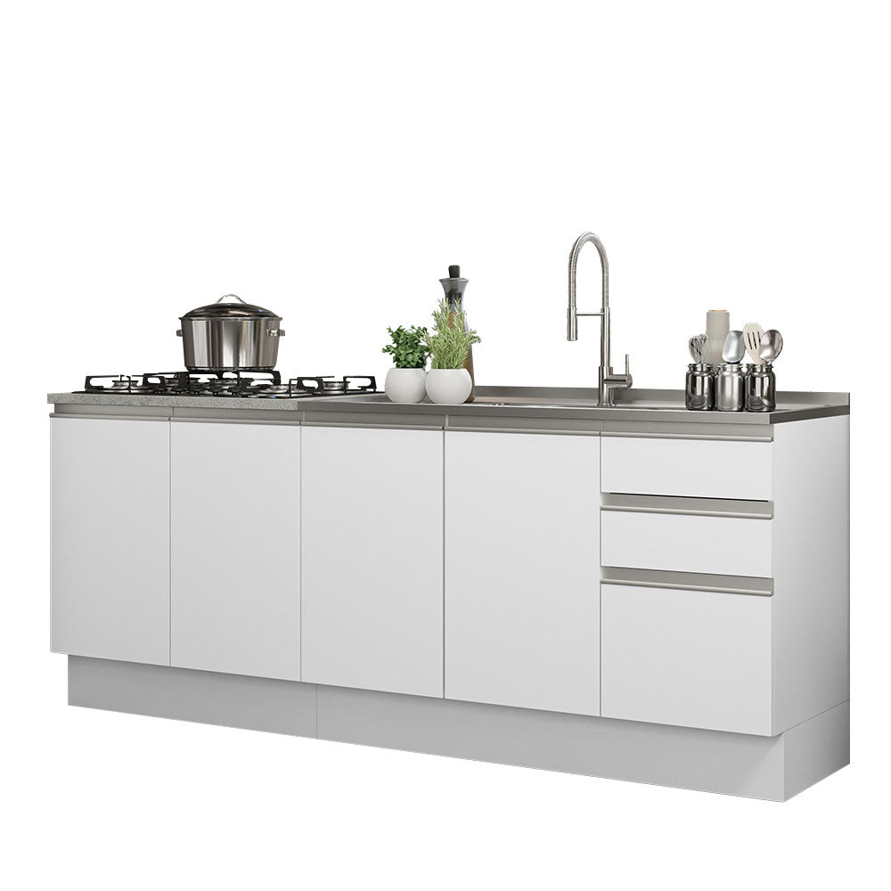 Cocina Compacta 200 cm 4 Puertas 3 Cajones Sin Mesada Blanco Glamy Madesa