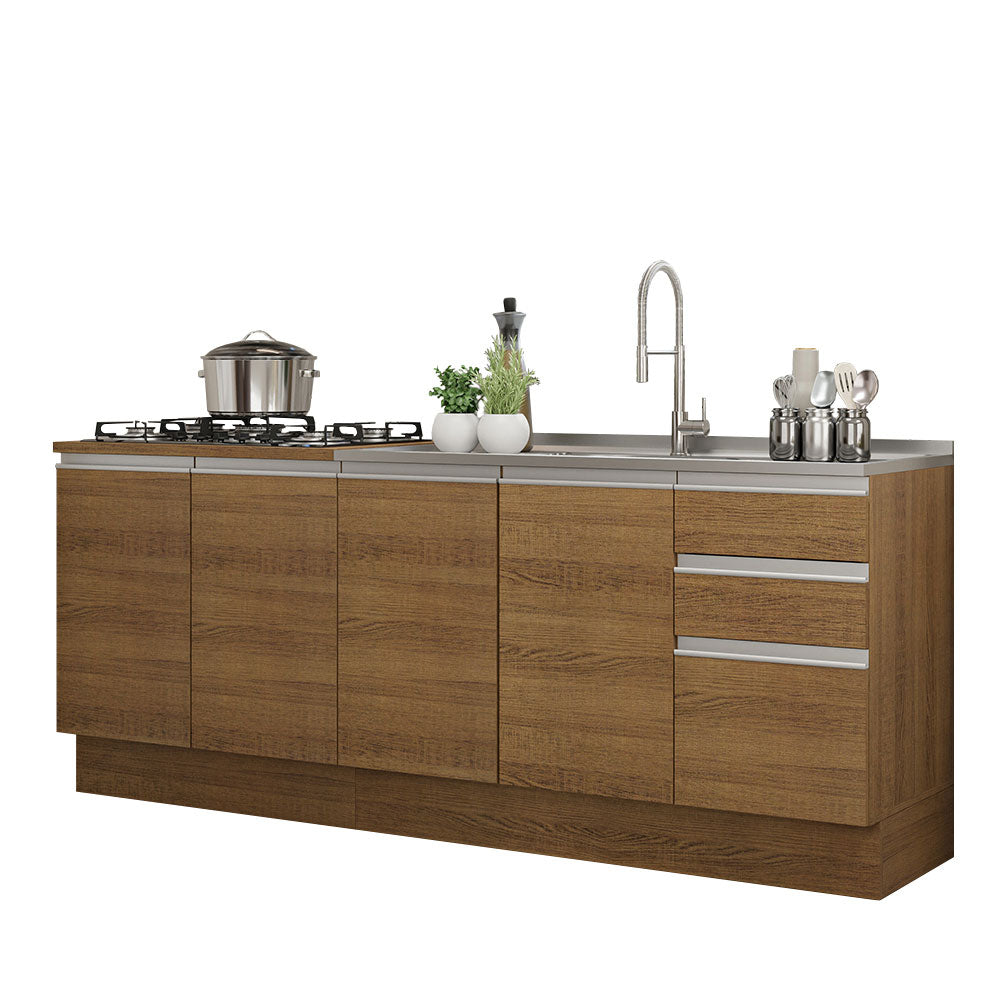 Kit con 2 Bajo Mesada de Cocina Madesa Glamy 4 Puertas y 3 Cajones (Sin Tapa Ni Bacha) Marrón