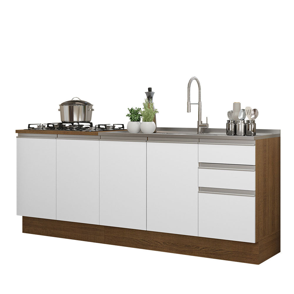 Kit con 2 Bajo Mesada de Cocina Madesa Glamy 4 Puertas y 3 Cajones (Sin Tapa Ni Bacha de acero inoxidable) Marrón/Blanco