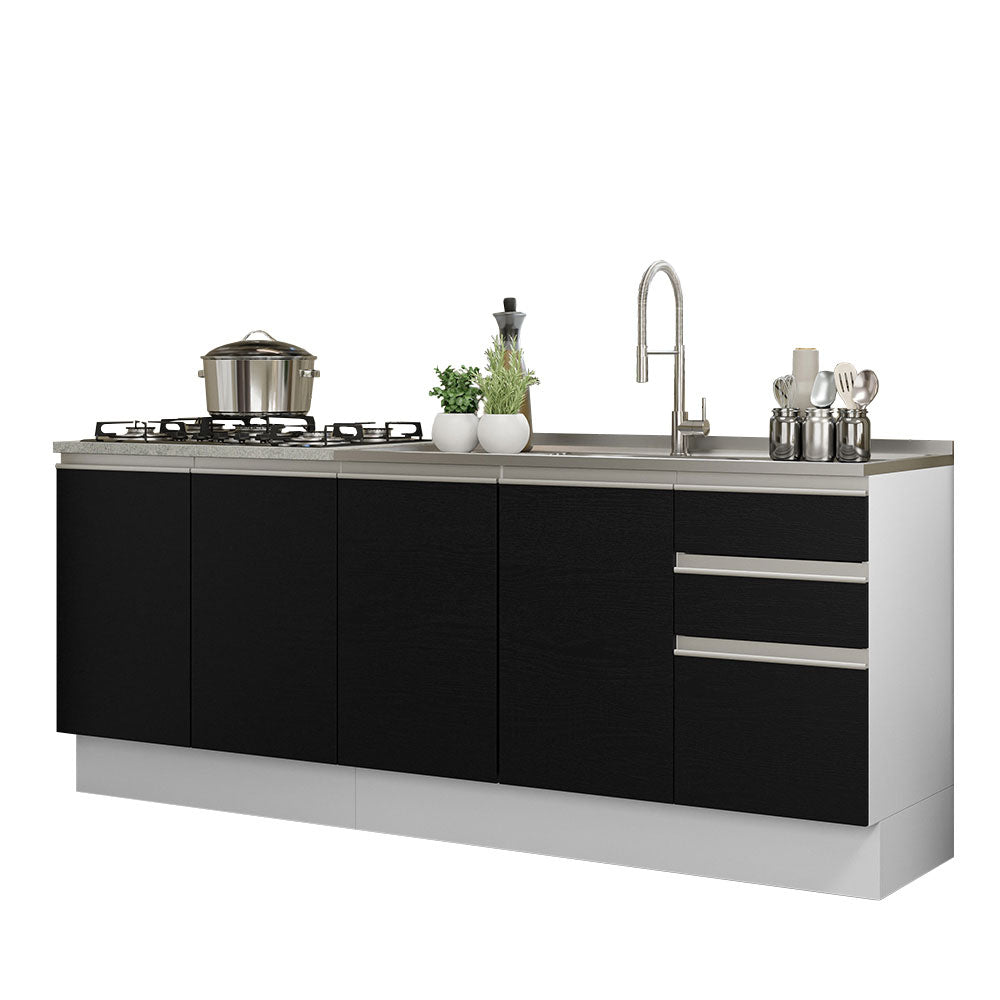 Cocina Compacta 200 cm 4 Puertas 3 Cajones Sin Mesada Blanco/Negro Glamy Madesa