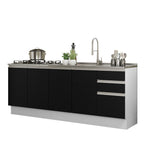 Cocina Compacta 200 cm 4 Puertas 3 Cajones Sin Mesada Blanco/Negro Glamy Madesa