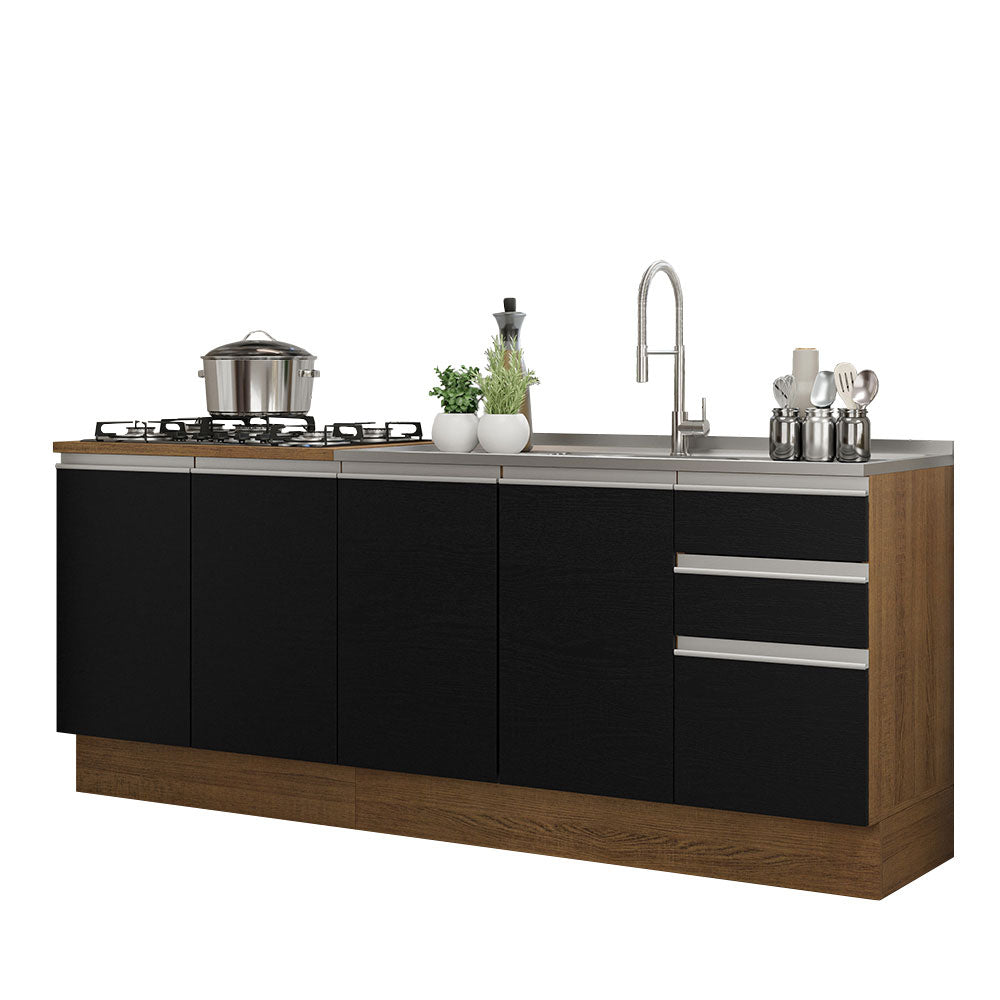 Kit con 2 Bajo Mesada de Cocina Madesa Glamy 200cm Con Bacha de acero inoxidable MN