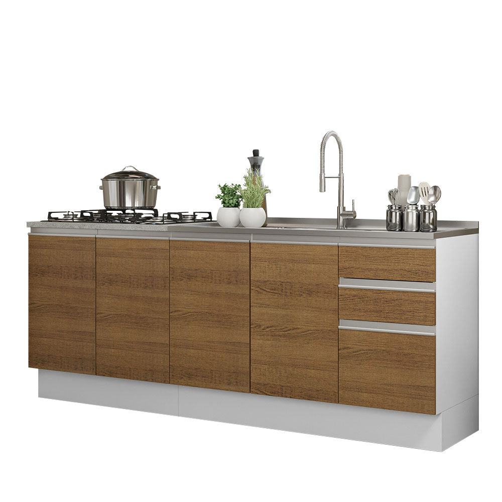 Cocina Compacta 200 cm 4 Puertas 3 Cajones Sin Mesada Blanco/Marrón Glamy Madesa