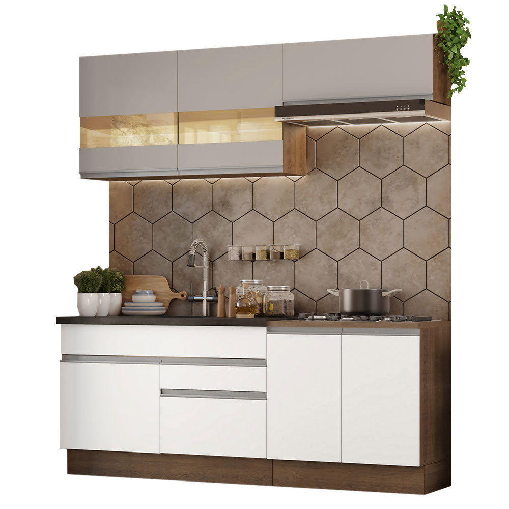Combo de Cocina Madesa Glamy 200cm Marrón/Blanco/Crema 07