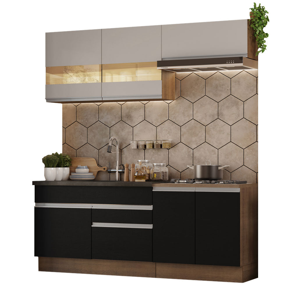 Combo de Cocina Madesa Glamy 200cm Marrón/Negro/Crema 07