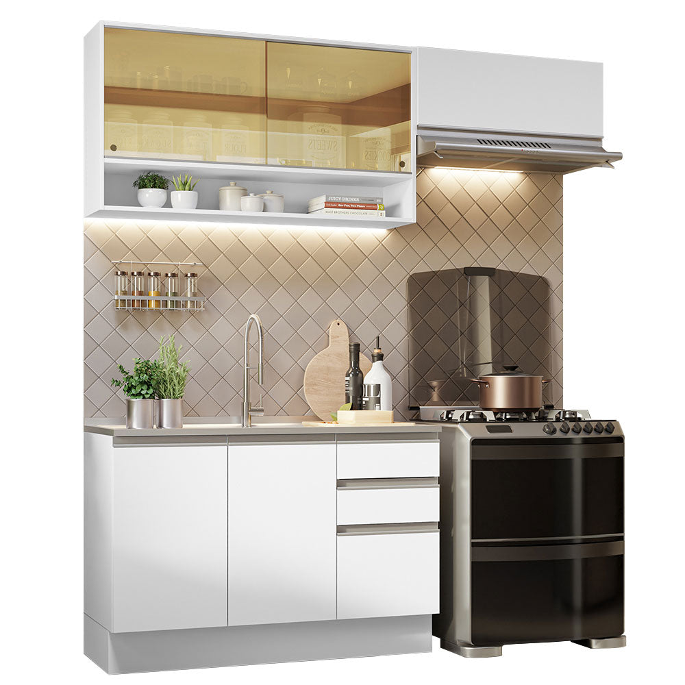 Cocina Compacta 200 cm 5 Puertas 3 Cajones Sin Mesada Blanco Glamy Madesa