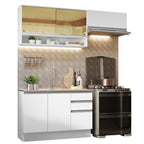 Cocina Compacta 200 cm 5 Puertas 3 Cajones Sin Mesada Blanco Glamy Madesa