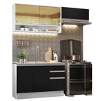 Cocina Compacta 200 cm 5 Puertas 3 Cajones Sin Mesada Blanco/Negro Glamy Madesa