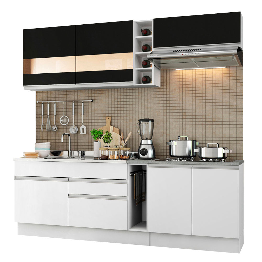 Combo completo de Cocina Compacta Madesa Glamy 220cm Blanco/Blanco/Negro 02