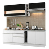 Combo completo de Cocina Compacta Madesa Glamy 220cm Blanco/Blanco/Negro 02