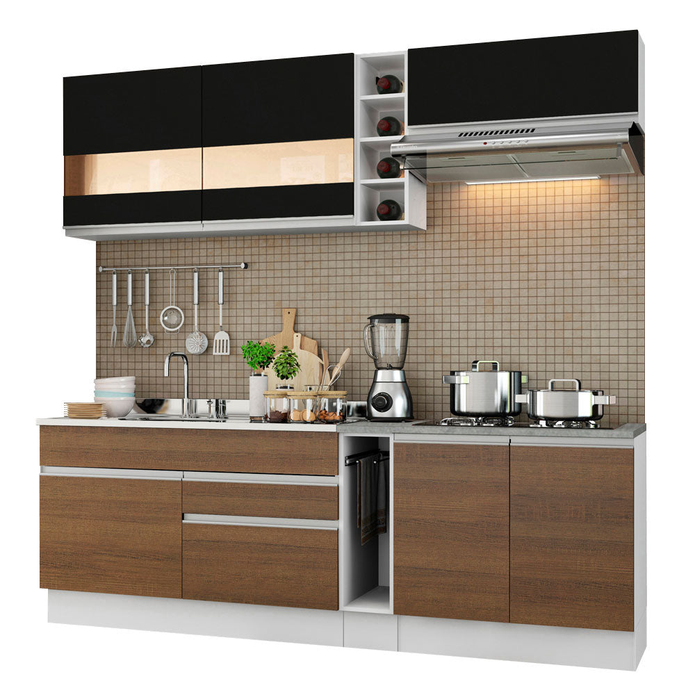 Combo completo de Cocina Compacta Madesa Glamy 220cm Blanco/Marrón/Negro 02
