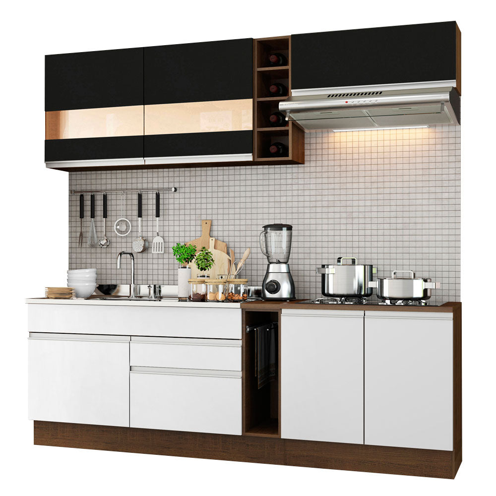 Combo completo de Cocina Madesa Glamy 220cm Marrón/Blanco/Negro 02