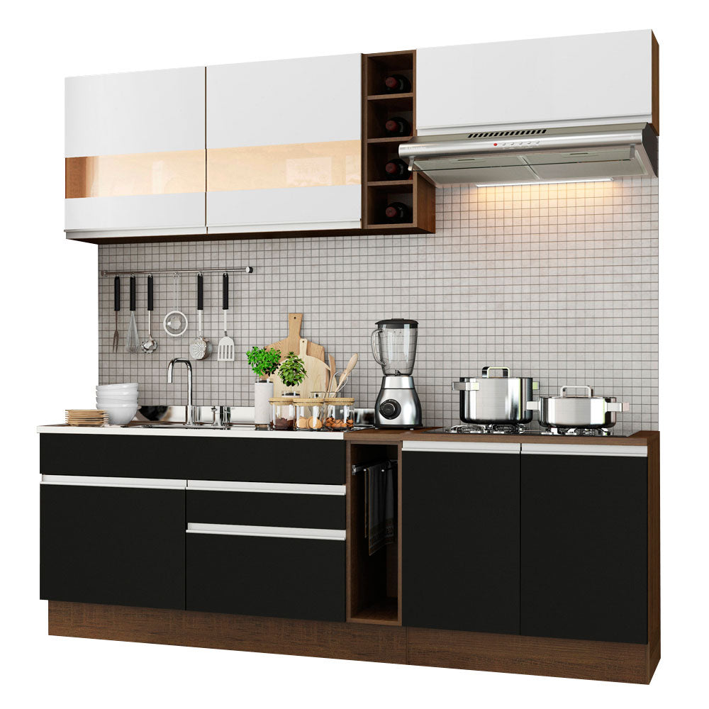 Combo completo de Cocina Madesa Glamy 220cm Marrón/Negro/Blanco 02