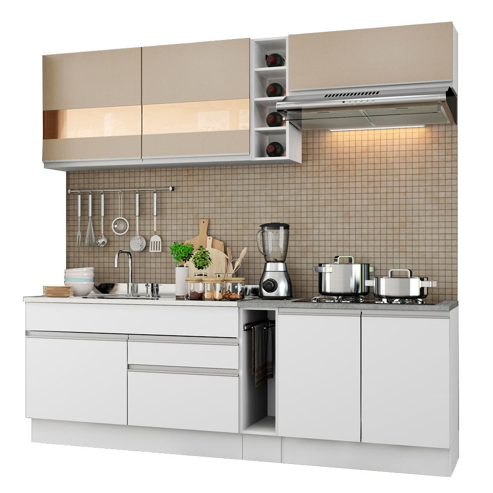 Combo completo de Cocina Compacta Madesa Glamy 220cm Blanco/Blanco/Crema 02