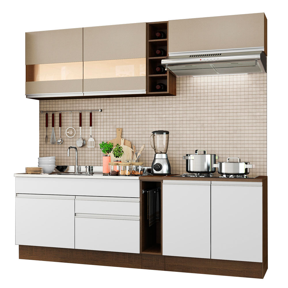 Combo completo de Cocina Madesa Glamy 220cm Blanco/Marrón/Crema 02