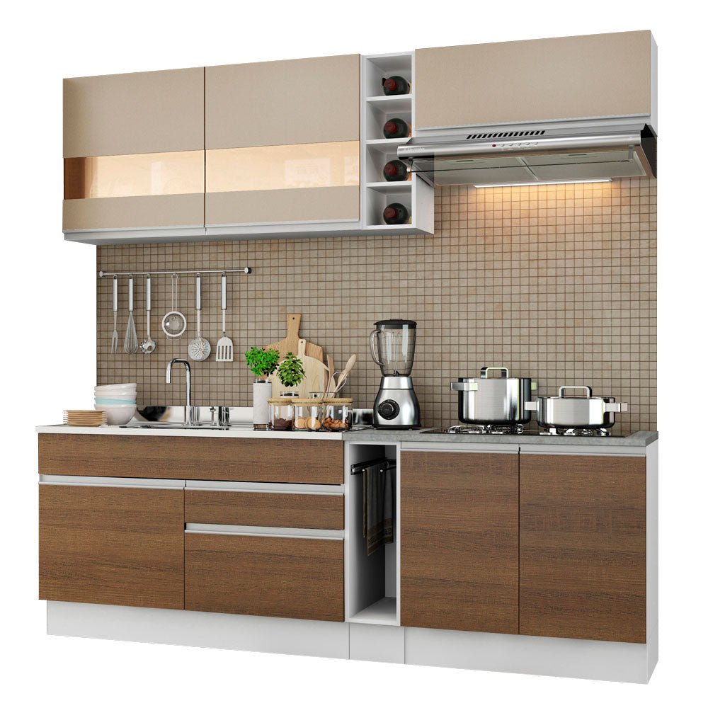 Combo completo de Cocina Compacta Madesa Glamy 220cm Marrón/Crema 02