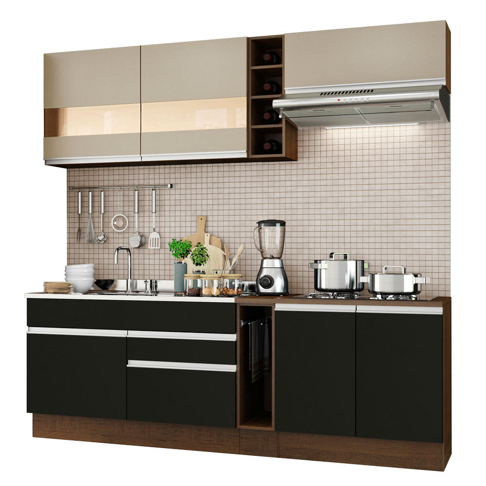 Combo completo de Cocina Madesa Glamy 220cm Marrón/Negro/Crema 02
