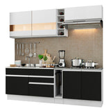 Combo completo de Cocina Compacta Madesa Glamy 220cm Blanco/Negro/Blanco 02