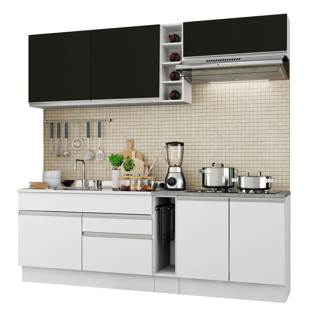Combo completo de Cocina Madesa Glamy 220cm Blanco/Blanco/Negro 03