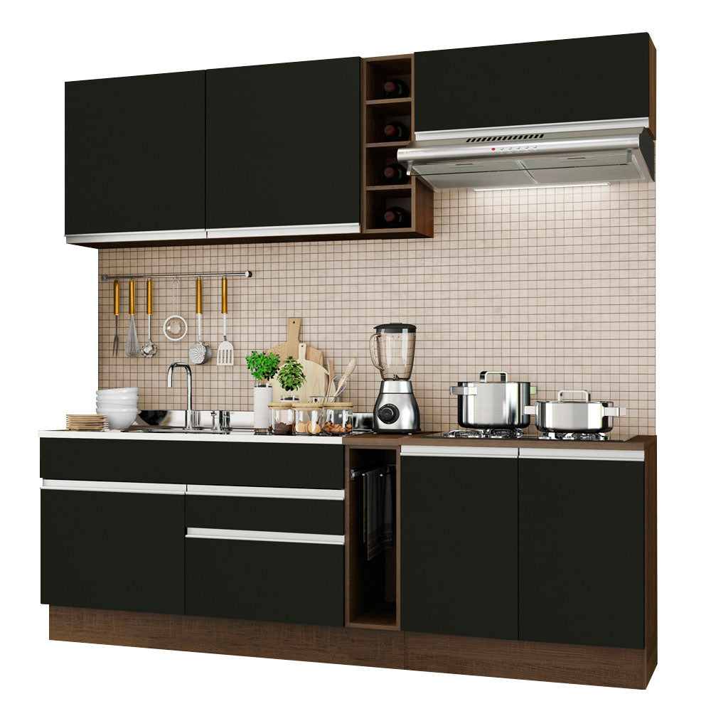 Combo completo de Cocina 220 cm 6 Puertas 2 Cajones Sin Mesada Marrón/Negro Glamy Madesa