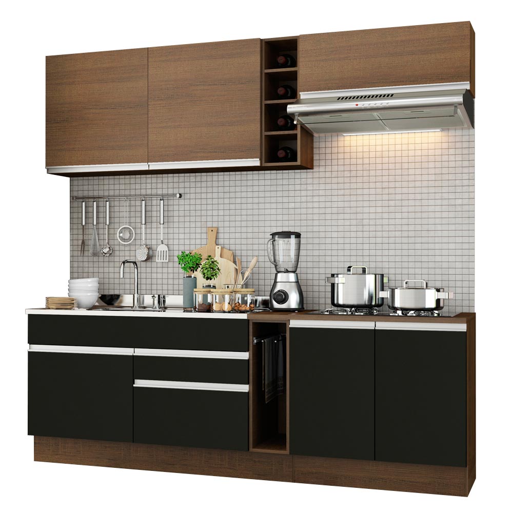Combo completo de Cocina Madesa Glamy 220cm Marrón/Negro/Marrón 03