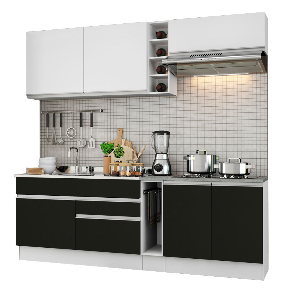Combo completo de Cocina Madesa Glamy 220cm Blanco/Negro/Blanco 03