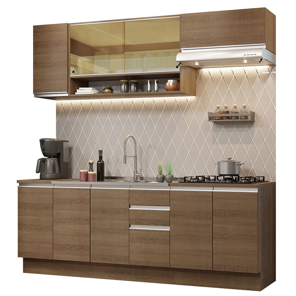 Combo completo de Cocina 240 cm 9 Puertas 3 Cajones Sin Mesada Marrón Glamy Madesa