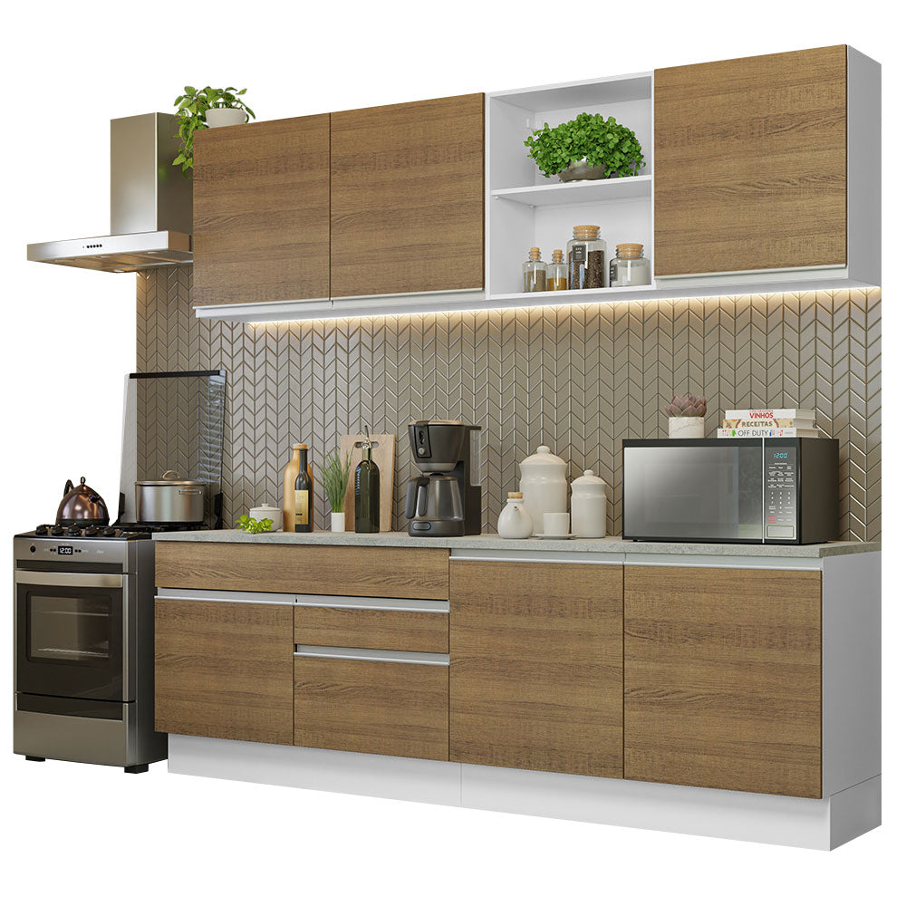 Combo completo de Cocina 240cm Madesa Glamy 06 - Blanco/Marrón