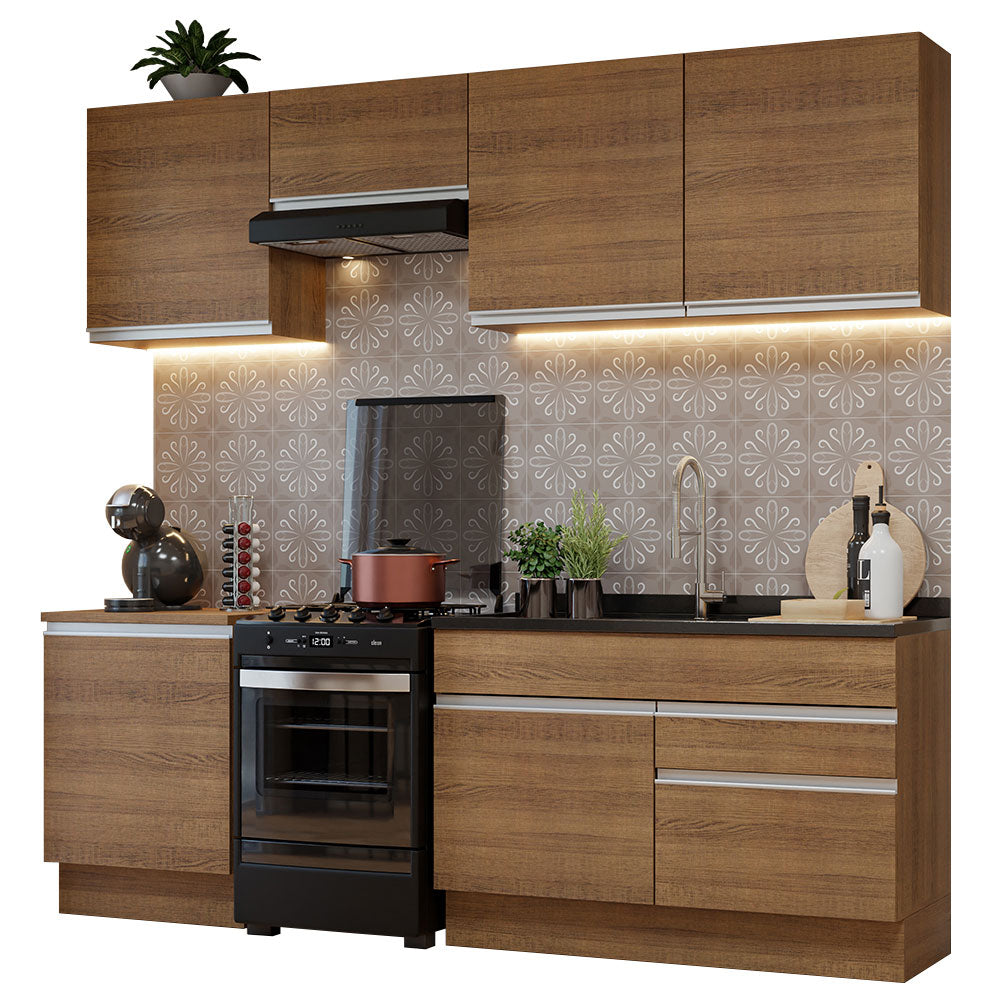 Combo completo de Cocina 240 cm 6 Puertas 2 Cajones Sin Mesada Marrón Glamy Madesa 08