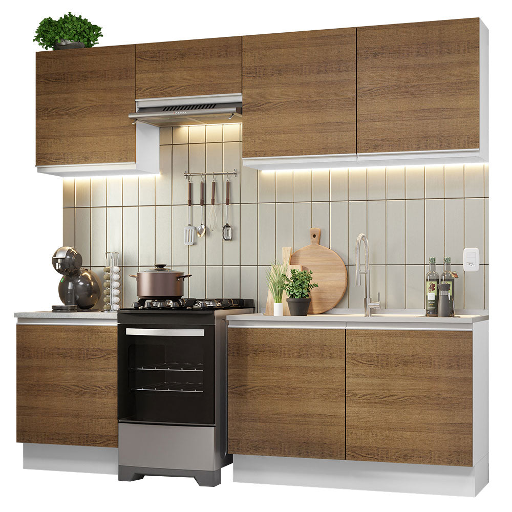 Combo completo de Cocina Madesa 09 Glamy 240cm - Blanco/Marrón