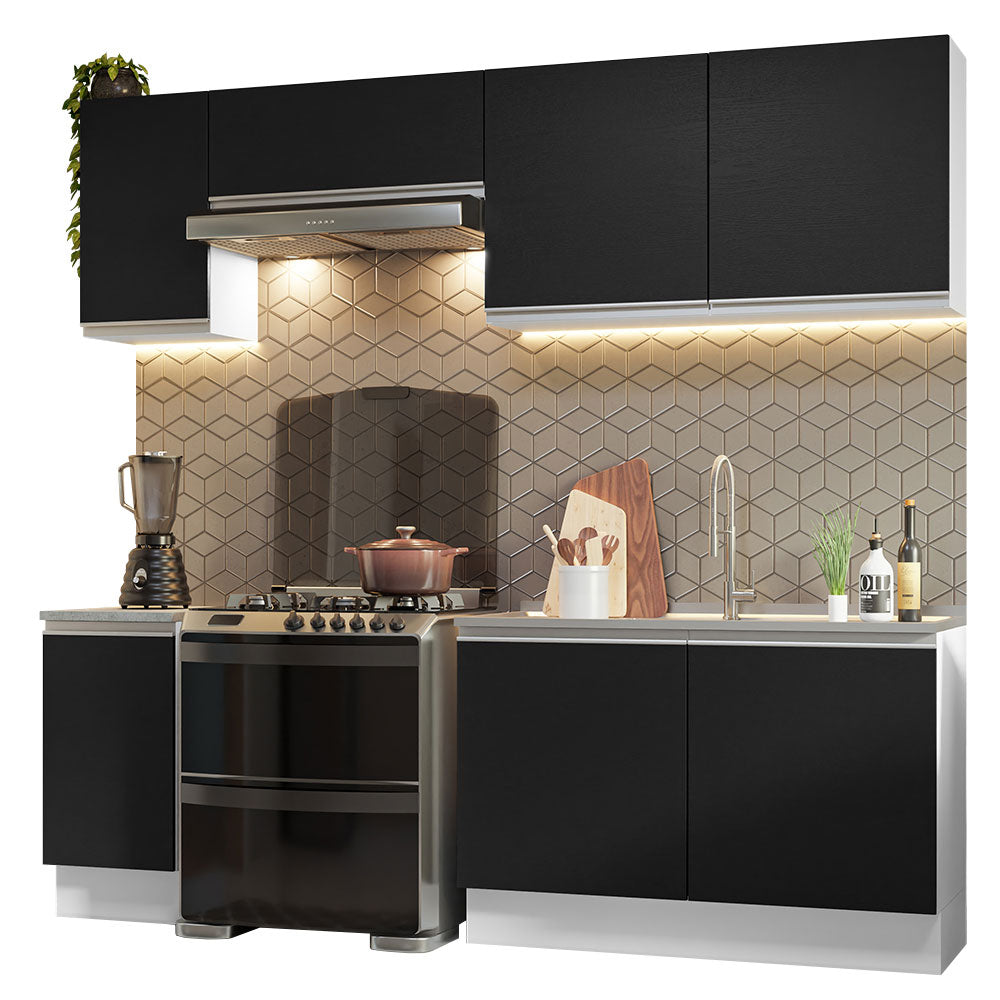 Combo completo de Cocina 240 cm 7 Puertas Sin Mesada Blanco/Negro Glamy Madesa 10