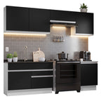 Combo completo de Cocina 260 cm 6 Puertas 2 Cajones Sin Mesada Blanco/Negro Glamy Madesa