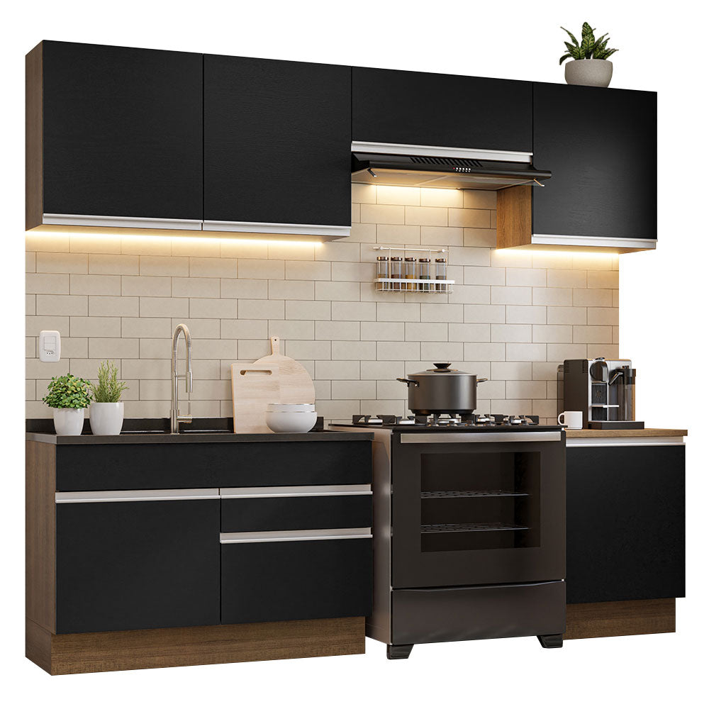Combo completo de Cocina Glamy Madesa 260cm - Marrón/Negro