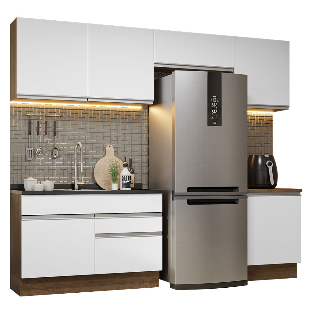Combo completo de Cocina 260 cm 6 Puertas 2 Cajones Sin Mesada Marrón/Blanco Glamy Madesa 05