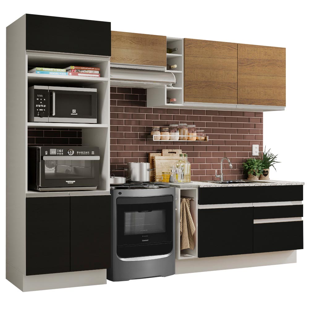Combo completo de Cocina Madesa Glamy 270cm Blanco/Negro/Marrón 09