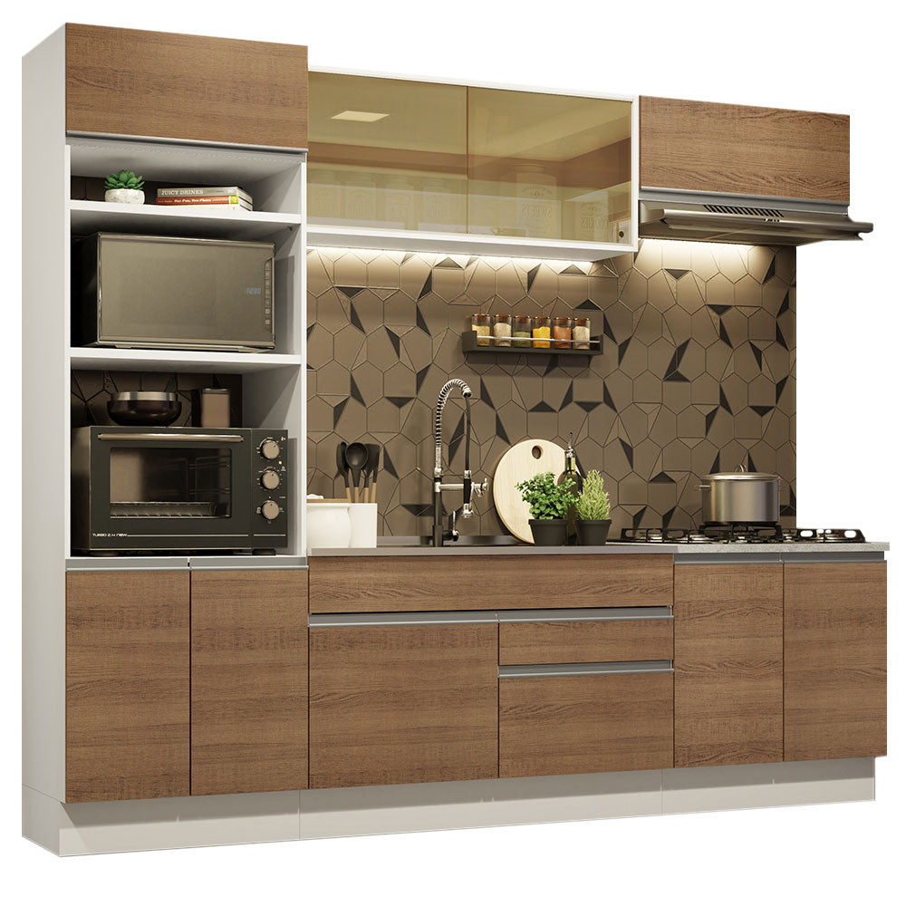Combo completo de Cocina 270 cm 9 Puertas 2 Cajones Sin Mesada Blanco/Marrón Glamy Madesa 10