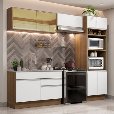 Combo completo de Cocina 270 cm 7 Puertas 2 Cajones Sin Mesada Marrón/Blanco Glamy Madesa