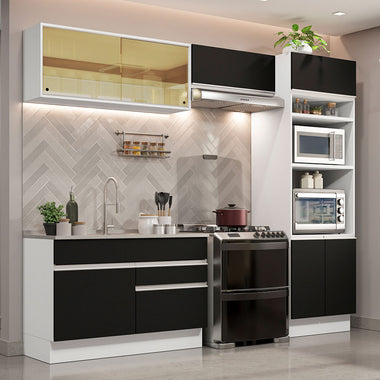 Combo completo de Cocina 270 cm 7 Puertas 2 Cajones Sin Mesada Blanco/Negro Glamy Madesa