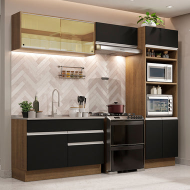 Combo completo de Cocina 270 cm 7 Puertas 2 Cajones Sin Mesada Marrón/Negro Glamy Madesa