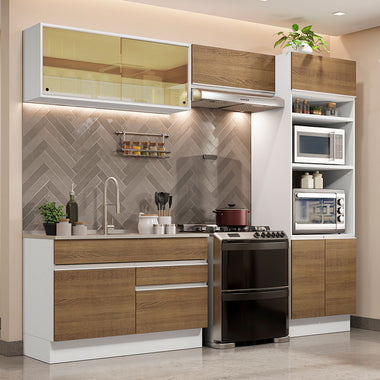 Combo completo de Cocina 270 cm 7 Puertas 2 Cajones Sin Mesada Blanco/Marrón Glamy Madesa