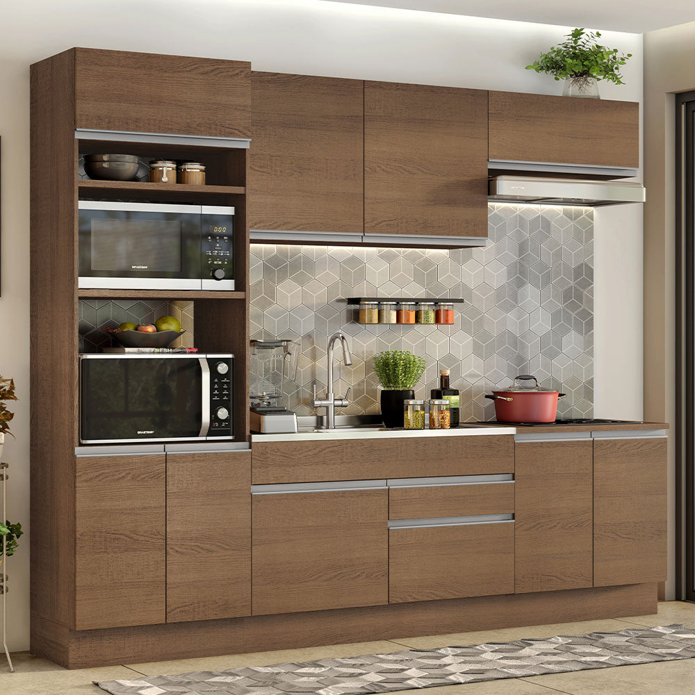 Combo completo de Cocina 270 cm 9 Puertas 2 Cajones Sin Mesada Marrón Glamy Madesa 13